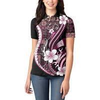 Samoa Siapo Tribal Pattern Women Polo Shirt Violet Polynesian Plumeria Tapa Motif