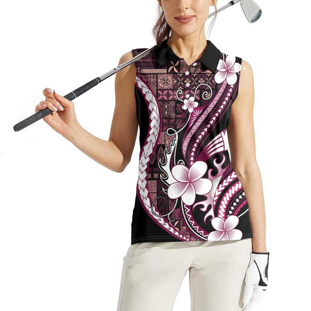 Samoa Siapo Tribal Pattern Women Sleeveless Polo Shirt Violet Polynesian Plumeria Tapa Motif LT9 - Polynesian Pride