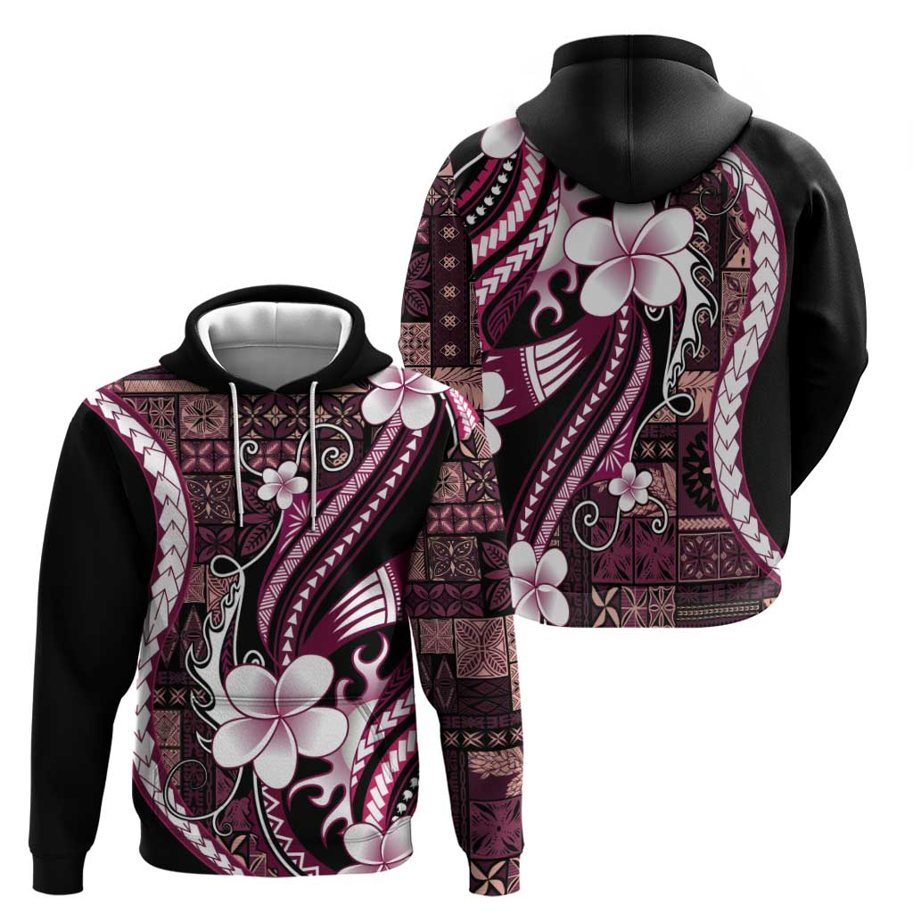 Samoa Siapo Tribal Pattern Zip Hoodie Violet Polynesian Plumeria Tapa Motif