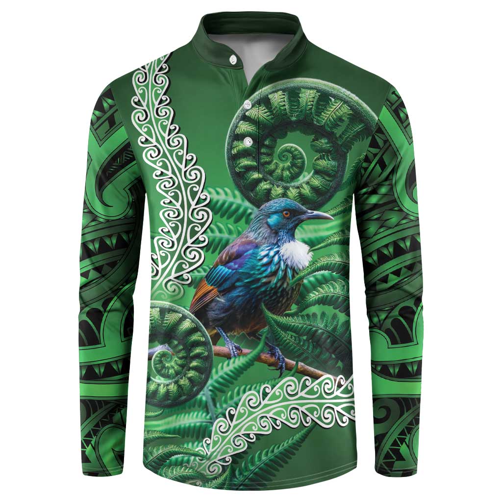Tui Bird Koru Silver Fern Aotearoa Button Sweatshirt
