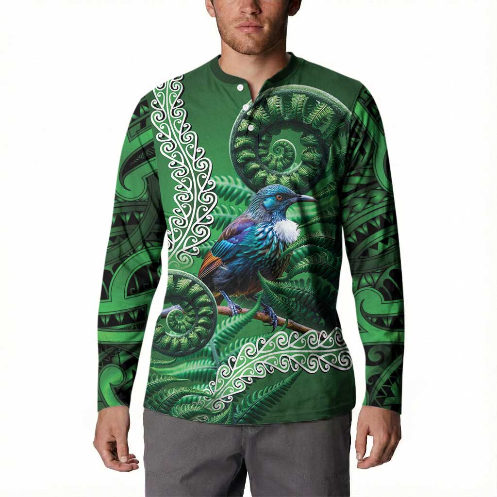 Tui Bird Koru Silver Fern Aotearoa Button Sweatshirt