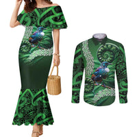 Tui Bird Koru Silver Fern Aotearoa Couples Matching Mermaid Dress and Long Sleeve Button Shirt