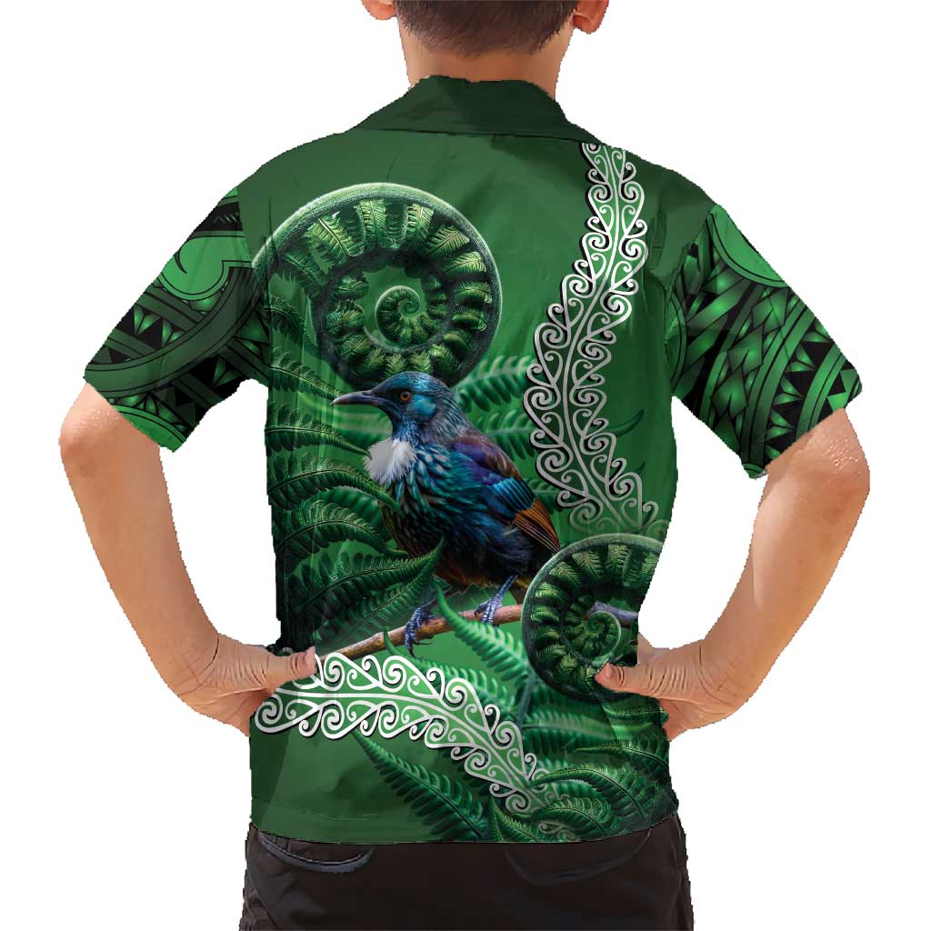 Tui Bird Koru Silver Fern Aotearoa Family Matching Off The Shoulder Long Sleeve Dress and Hawaiian Shirt LT9 - Polynesian Pride