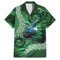 Tui Bird Koru Silver Fern Aotearoa Family Matching Off Shoulder Maxi Dress and Hawaiian Shirt LT9 Dad's Shirt - Short Sleeve Green - Polynesian Pride
