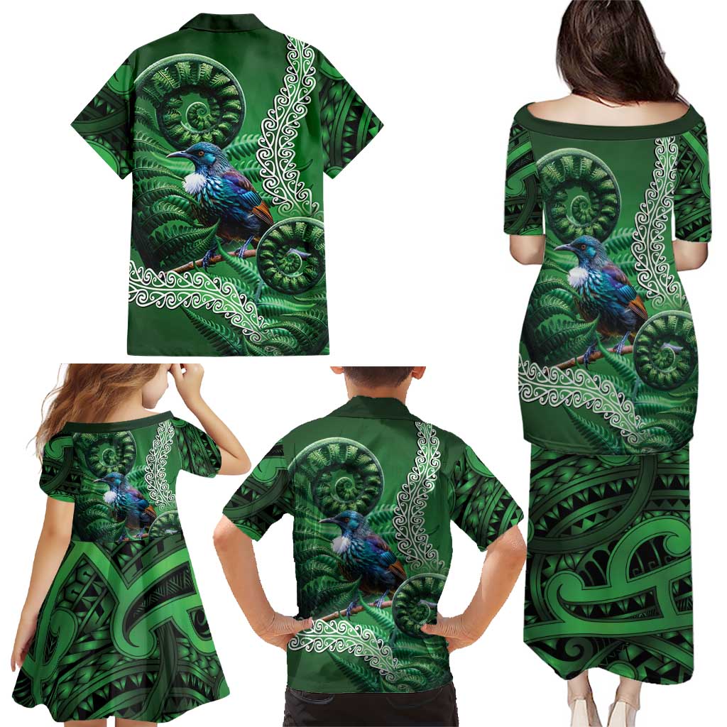 Tui Bird Koru Silver Fern Aotearoa Family Matching Puletasi and Hawaiian Shirt LT9 - Polynesian Pride