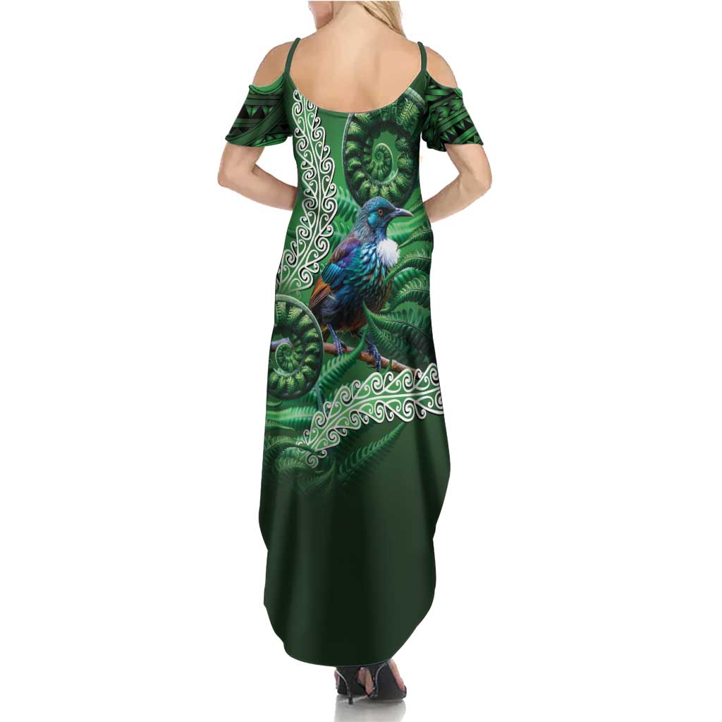 Tui Bird Koru Silver Fern Aotearoa Family Matching Summer Maxi Dress and Hawaiian Shirt LT9 - Polynesian Pride