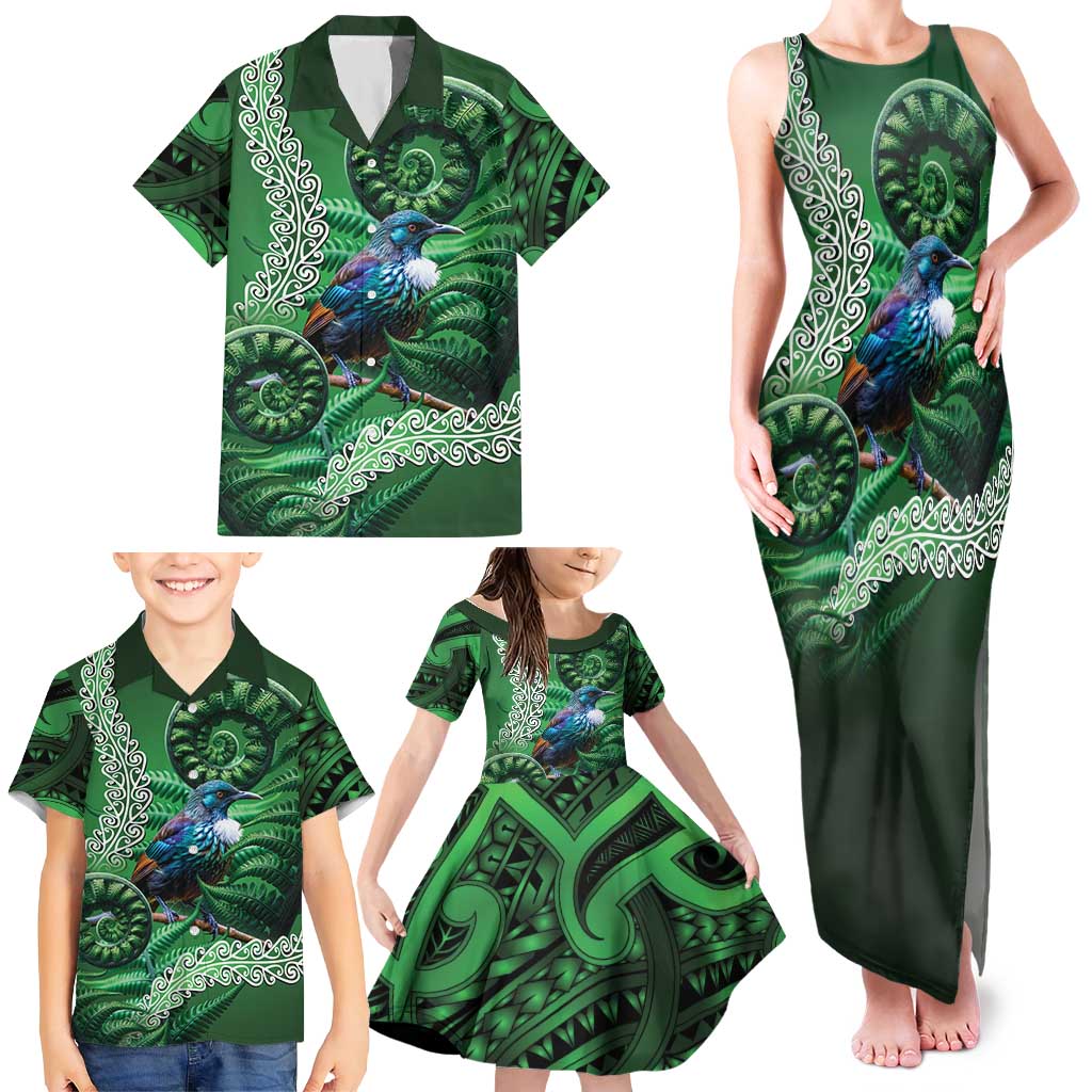 Tui Bird Koru Silver Fern Aotearoa Family Matching Tank Maxi Dress and Hawaiian Shirt LT9 - Polynesian Pride