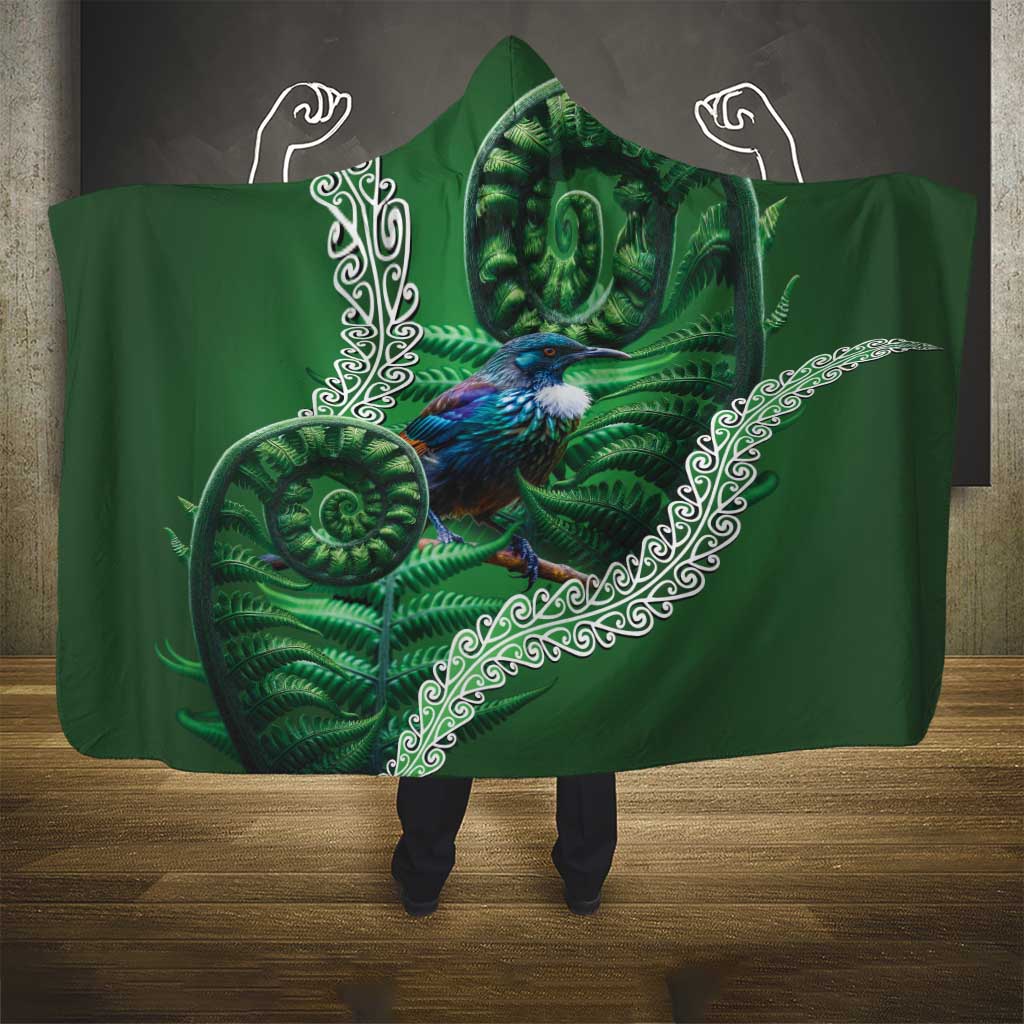 Tui Bird Koru Silver Fern Aotearoa Hooded Blanket