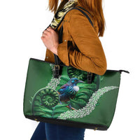 Tui Bird Koru Silver Fern Aotearoa Leather Tote Bag LT9 Green - Polynesian Pride