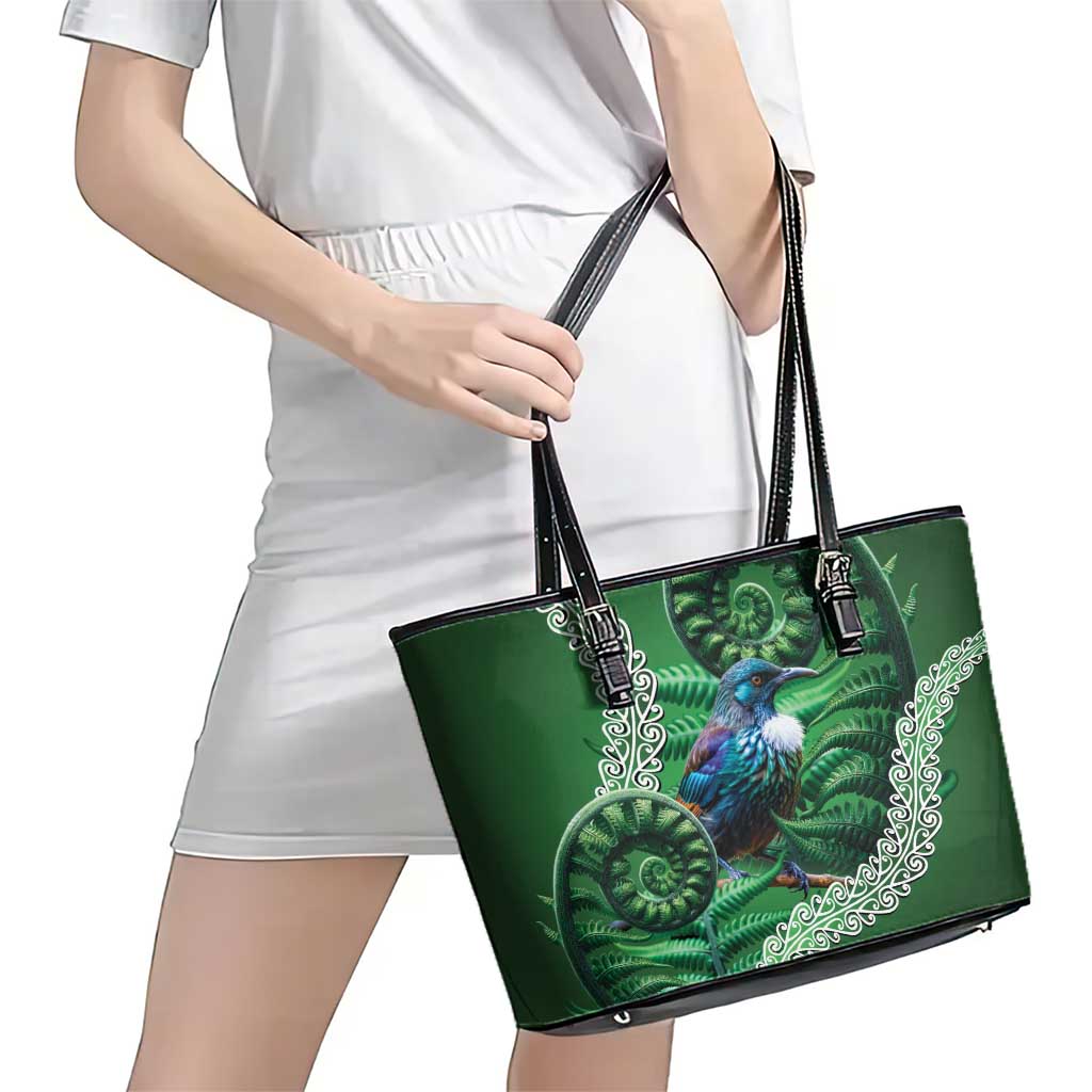 Tui Bird Koru Silver Fern Aotearoa Leather Tote Bag LT9 - Polynesian Pride