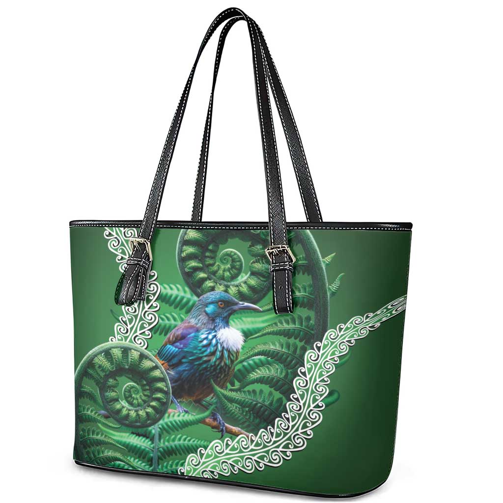 Tui Bird Koru Silver Fern Aotearoa Leather Tote Bag LT9 - Polynesian Pride
