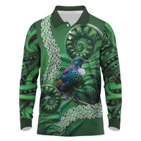 Tui Bird Koru Silver Fern Aotearoa Long Sleeve Polo Shirt