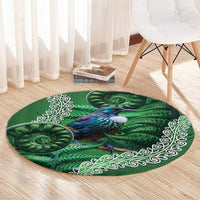 Tui Bird Koru Silver Fern Aotearoa Round Carpet