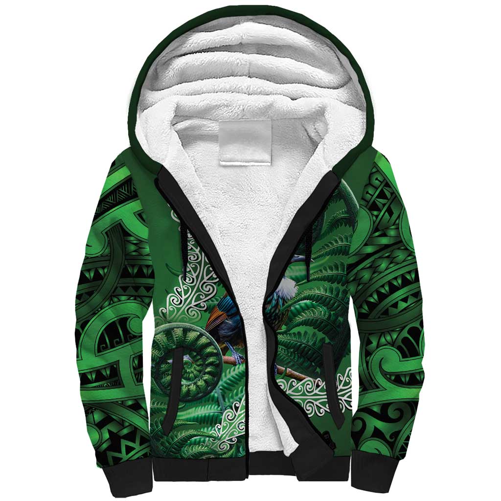 Tui Bird Koru Silver Fern Aotearoa Sherpa Hoodie