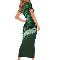 Tui Bird Koru Silver Fern Aotearoa Short Sleeve Bodycon Dress