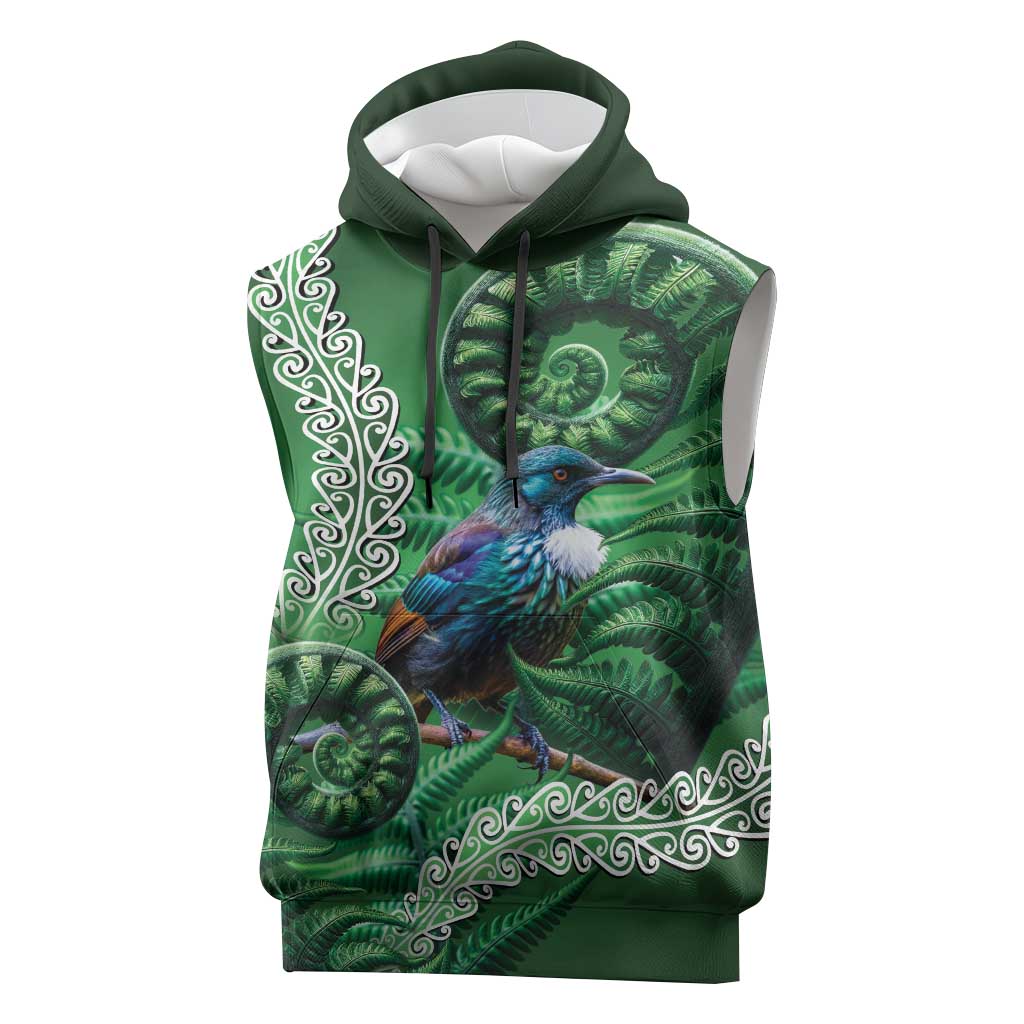 Tui Bird Koru Silver Fern Aotearoa Sleeveless Hoodie