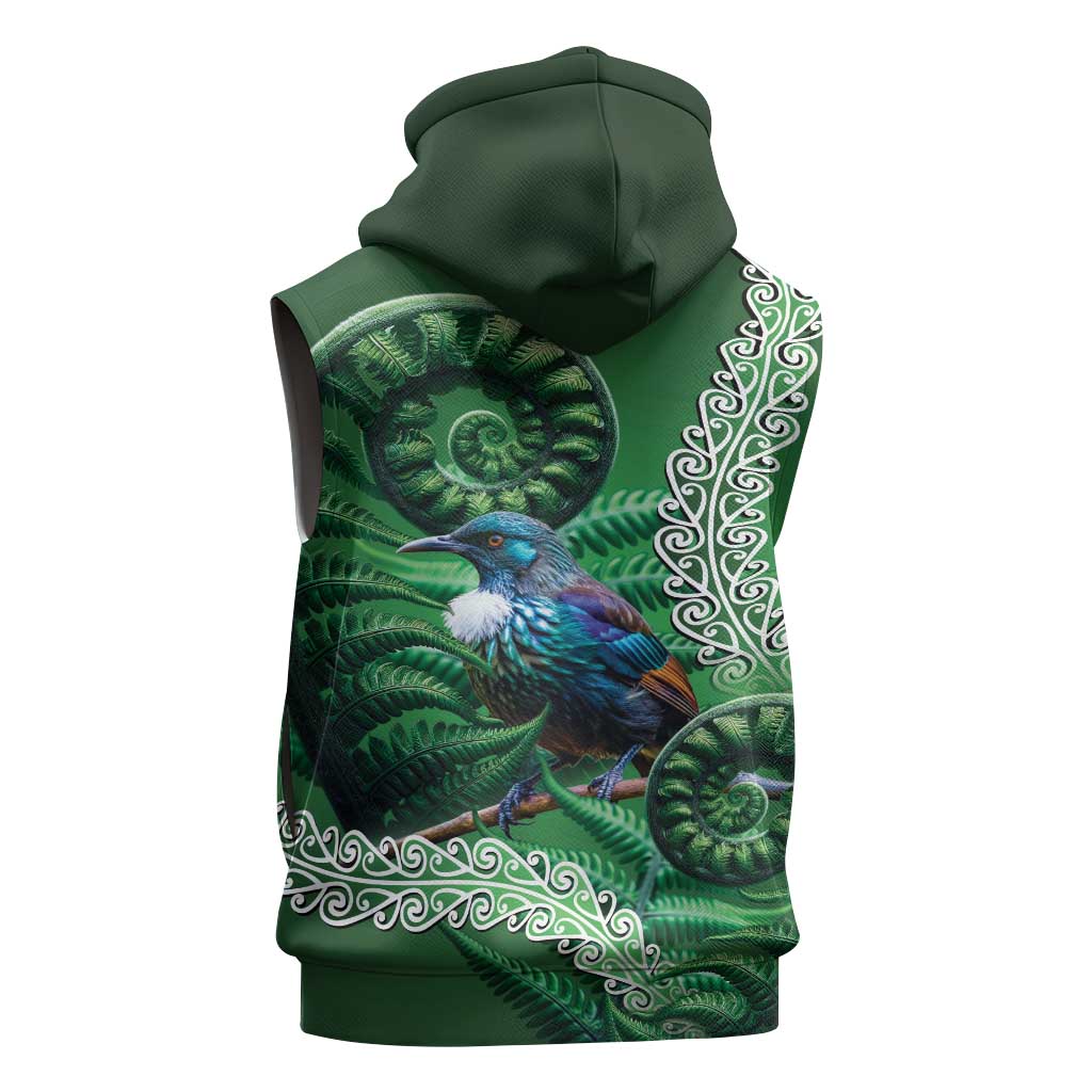 Tui Bird Koru Silver Fern Aotearoa Sleeveless Hoodie