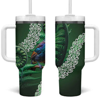 Tui Bird Koru Silver Fern Aotearoa Tumbler With Handle LT9 One Size: 40 oz Green - Polynesian Pride