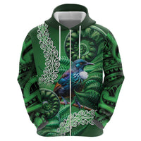 Tui Bird Koru Silver Fern Aotearoa Zip Hoodie