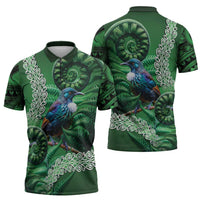 Tui Bird Koru Silver Fern Aotearoa Zipper Polo Shirt