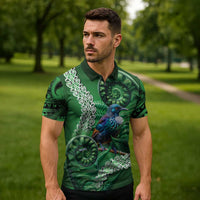 Tui Bird Koru Silver Fern Aotearoa Zipper Polo Shirt