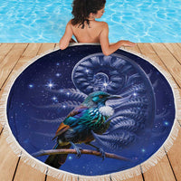 Tui Bird Matariki Galaxy Beach Blanket Koru Silver Fern Aotearoa