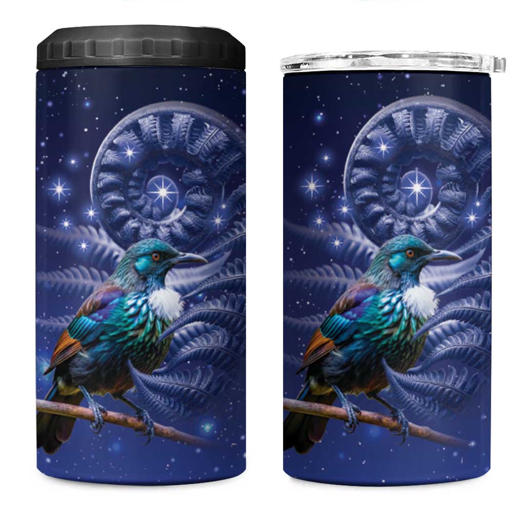 Tui Bird Matariki Galaxy 4 in 1 Can Cooler Tumbler Koru Silver Fern Aotearoa