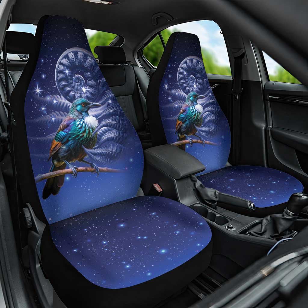 Tui Bird Matariki Galaxy Car Seat Cover Koru Silver Fern Aotearoa