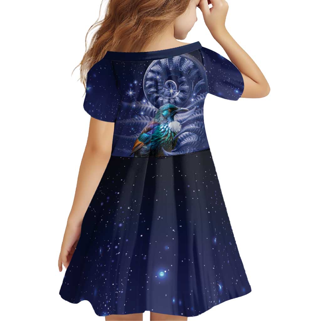 Tui Bird Matariki Galaxy Family Matching Long Sleeve Bodycon Dress and Hawaiian Shirt Koru Silver Fern Aotearoa LT9 - Polynesian Pride