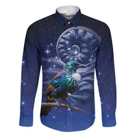 Tui Bird Matariki Galaxy Family Matching Long Sleeve Bodycon Dress and Hawaiian Shirt Koru Silver Fern Aotearoa LT9 Dad's Shirt - Long Sleeve Galaxy - Polynesian Pride