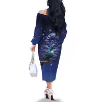 Tui Bird Matariki Galaxy Family Matching Off The Shoulder Long Sleeve Dress and Hawaiian Shirt Koru Silver Fern Aotearoa LT9 - Polynesian Pride