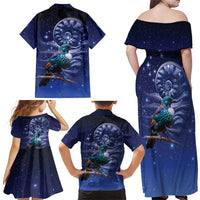Tui Bird Matariki Galaxy Family Matching Off Shoulder Maxi Dress and Hawaiian Shirt Koru Silver Fern Aotearoa LT9 - Polynesian Pride