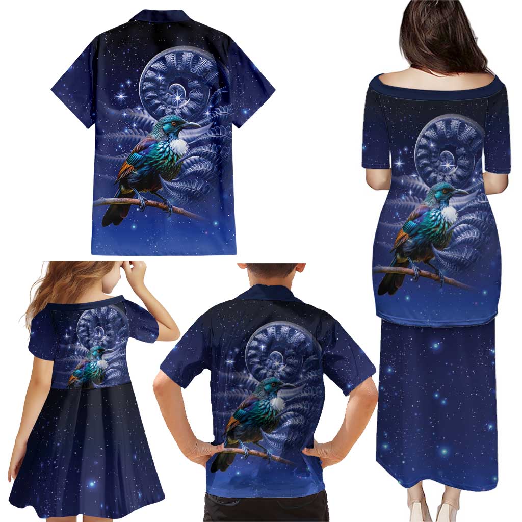 Tui Bird Matariki Galaxy Family Matching Puletasi and Hawaiian Shirt Koru Silver Fern Aotearoa LT9 - Polynesian Pride