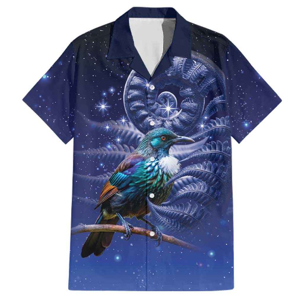 Tui Bird Matariki Galaxy Family Matching Puletasi and Hawaiian Shirt Koru Silver Fern Aotearoa LT9 Dad's Shirt - Short Sleeve Galaxy - Polynesian Pride