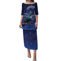Tui Bird Matariki Galaxy Family Matching Puletasi and Hawaiian Shirt Koru Silver Fern Aotearoa LT9 Mom's Dress Galaxy - Polynesian Pride