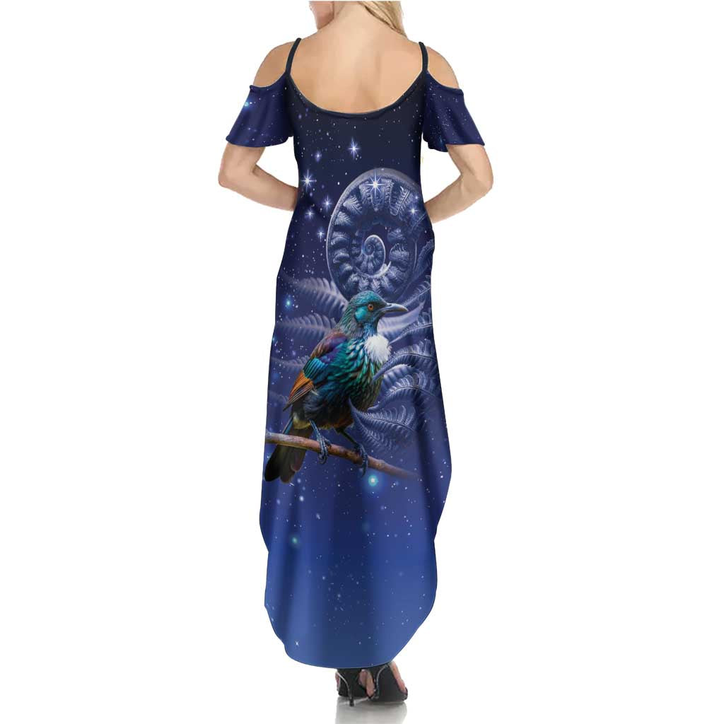 Tui Bird Matariki Galaxy Family Matching Summer Maxi Dress and Hawaiian Shirt Koru Silver Fern Aotearoa LT9 - Polynesian Pride