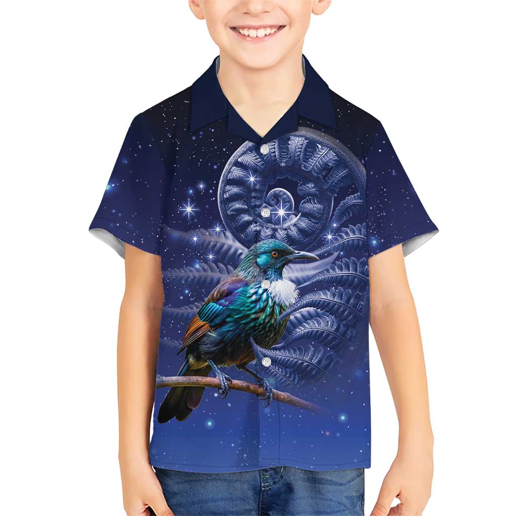 Tui Bird Matariki Galaxy Family Matching Summer Maxi Dress and Hawaiian Shirt Koru Silver Fern Aotearoa LT9 Son's Shirt Galaxy - Polynesian Pride