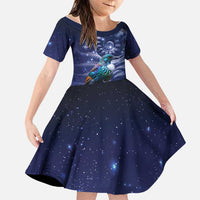 Tui Bird Matariki Galaxy Family Matching Tank Maxi Dress and Hawaiian Shirt Koru Silver Fern Aotearoa LT9 Daughter's Dress Galaxy - Polynesian Pride
