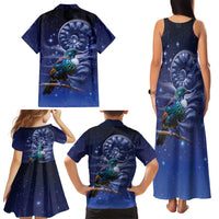 Tui Bird Matariki Galaxy Family Matching Tank Maxi Dress and Hawaiian Shirt Koru Silver Fern Aotearoa LT9 - Polynesian Pride