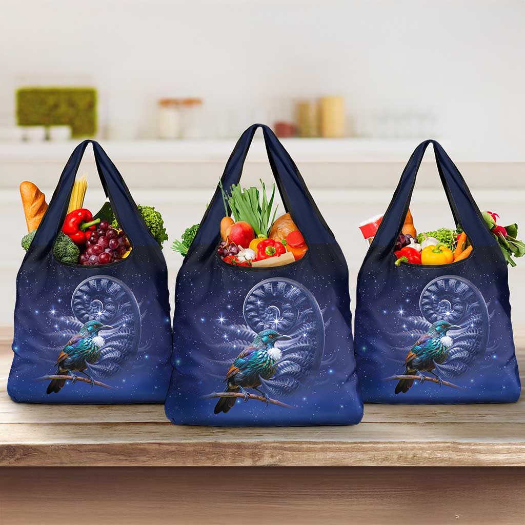 Tui Bird Matariki Galaxy Grocery Bag Koru Silver Fern Aotearoa