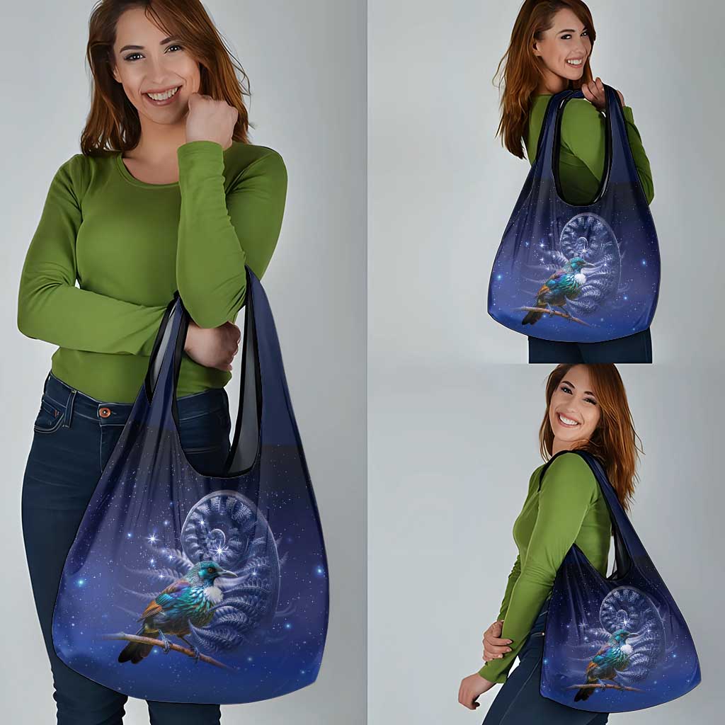 Tui Bird Matariki Galaxy Grocery Bag Koru Silver Fern Aotearoa