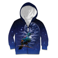 Tui Bird Matariki Galaxy Kid Hoodie Koru Silver Fern Aotearoa