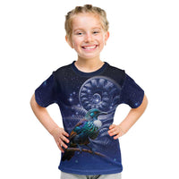 Tui Bird Matariki Galaxy Kid T Shirt Koru Silver Fern Aotearoa