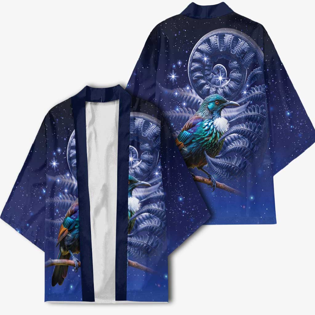 Tui Bird Matariki Galaxy Kimono Koru Silver Fern Aotearoa