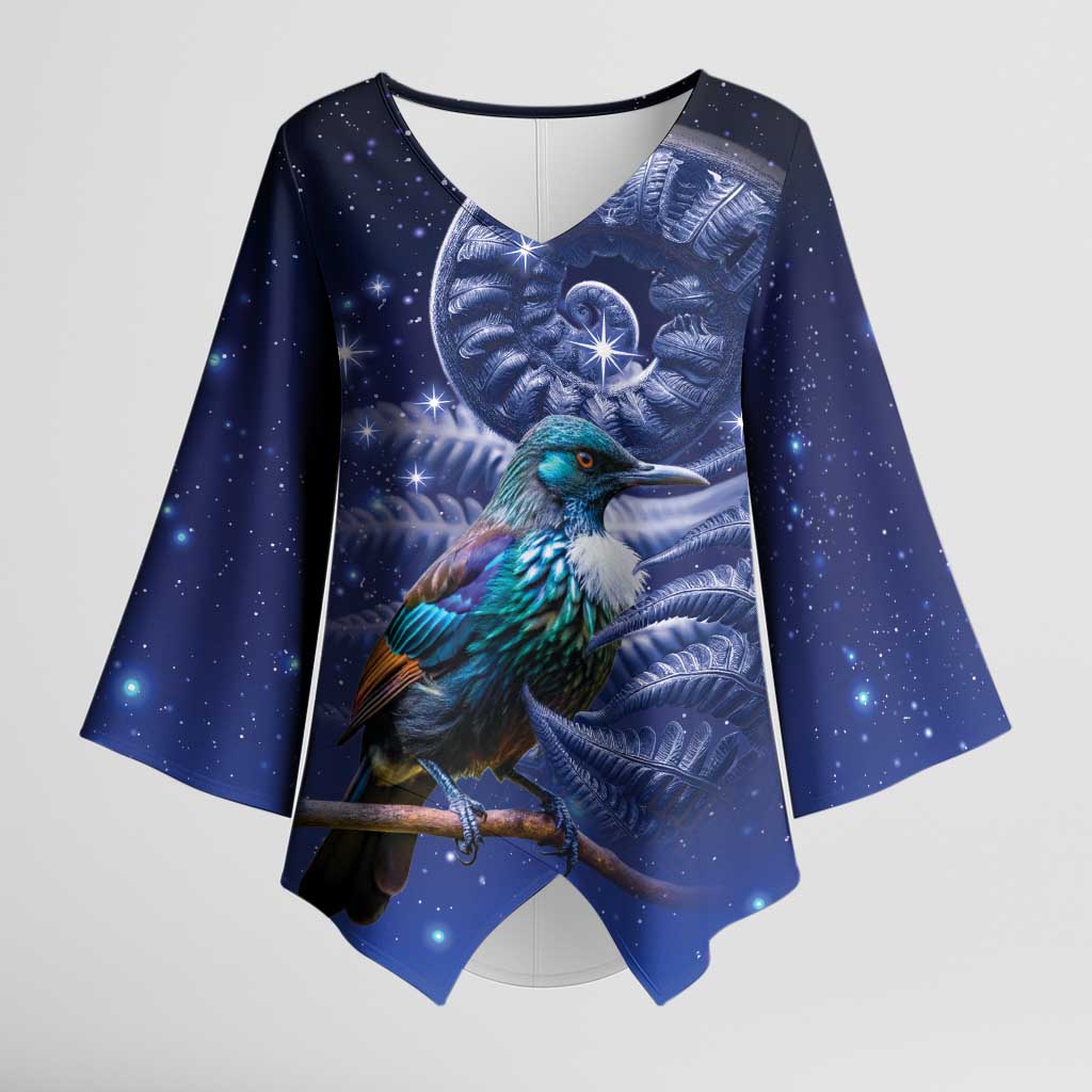 Tui Bird Matariki Galaxy Kimono Sleeve Blouse Koru Silver Fern Aotearoa LT9 Female Galaxy - Polynesian Pride