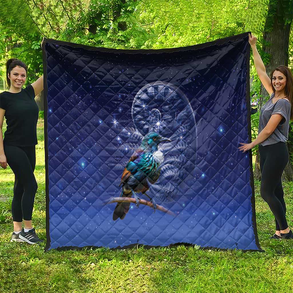 Tui Bird Matariki Galaxy Quilt Koru Silver Fern Aotearoa