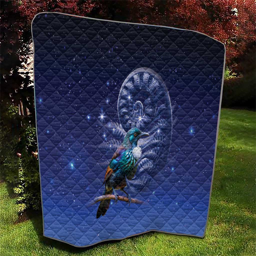 Tui Bird Matariki Galaxy Quilt Koru Silver Fern Aotearoa