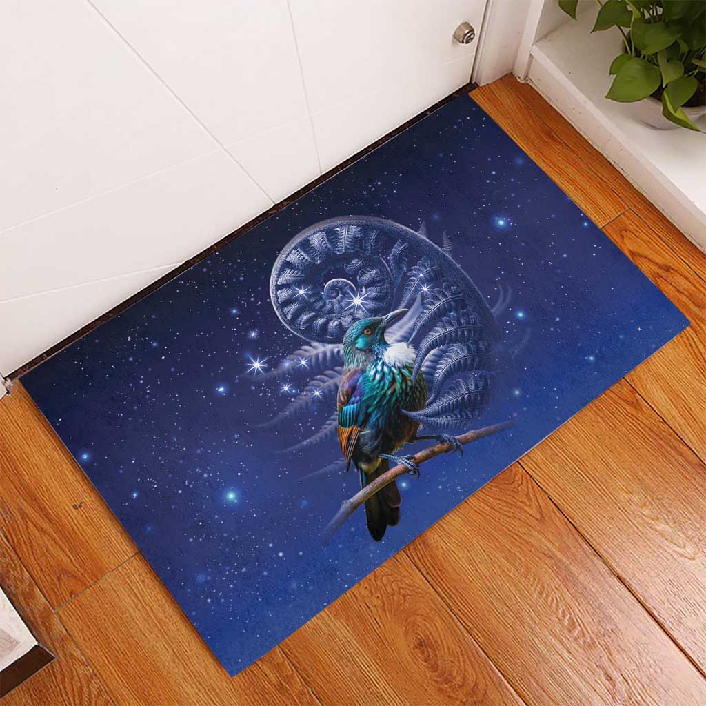Tui Bird Matariki Galaxy Rubber Doormat Koru Silver Fern Aotearoa