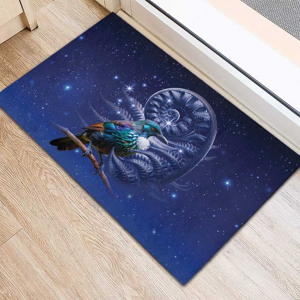 Tui Bird Matariki Galaxy Rubber Doormat Koru Silver Fern Aotearoa