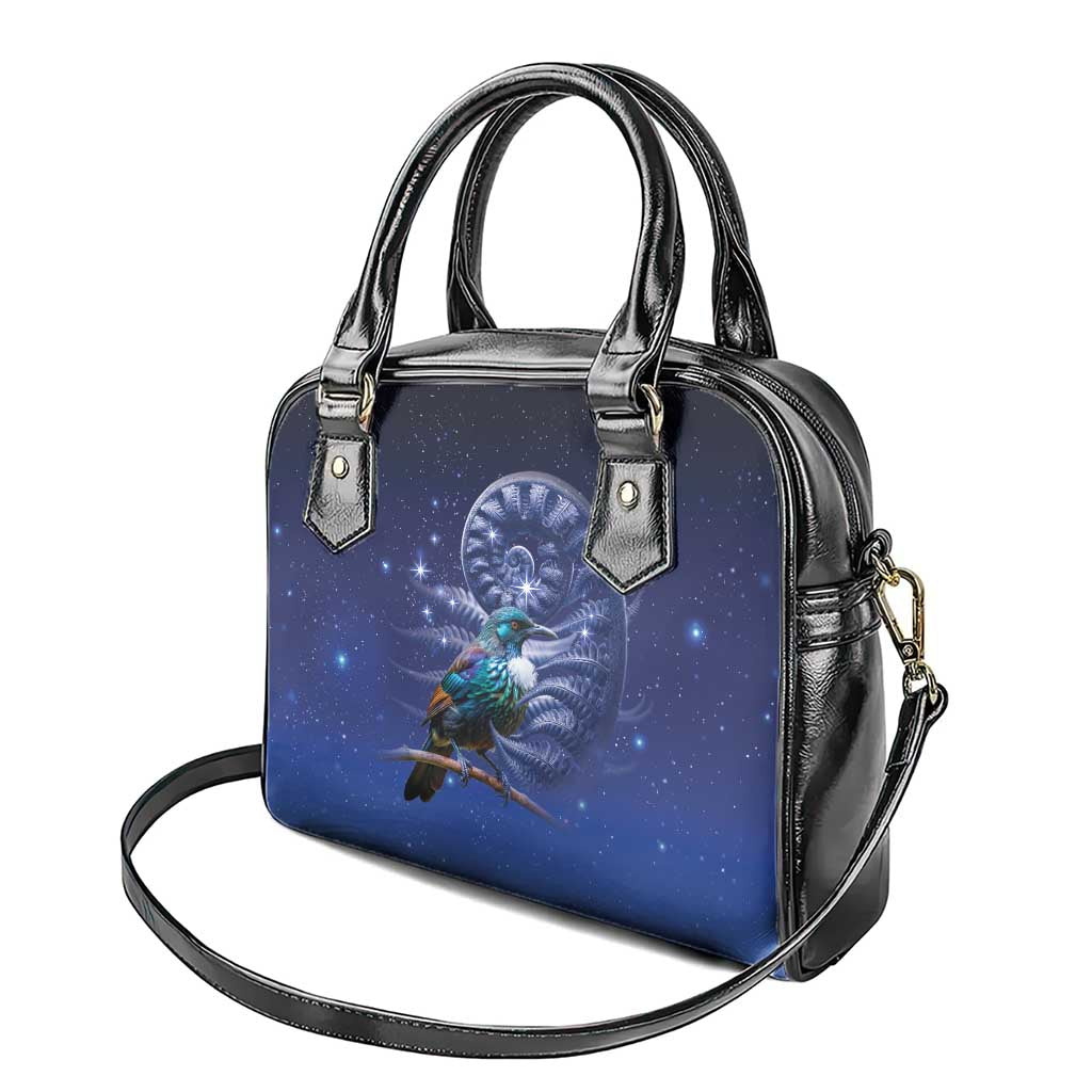 Tui Bird Matariki Galaxy Shoulder Handbag Koru Silver Fern Aotearoa